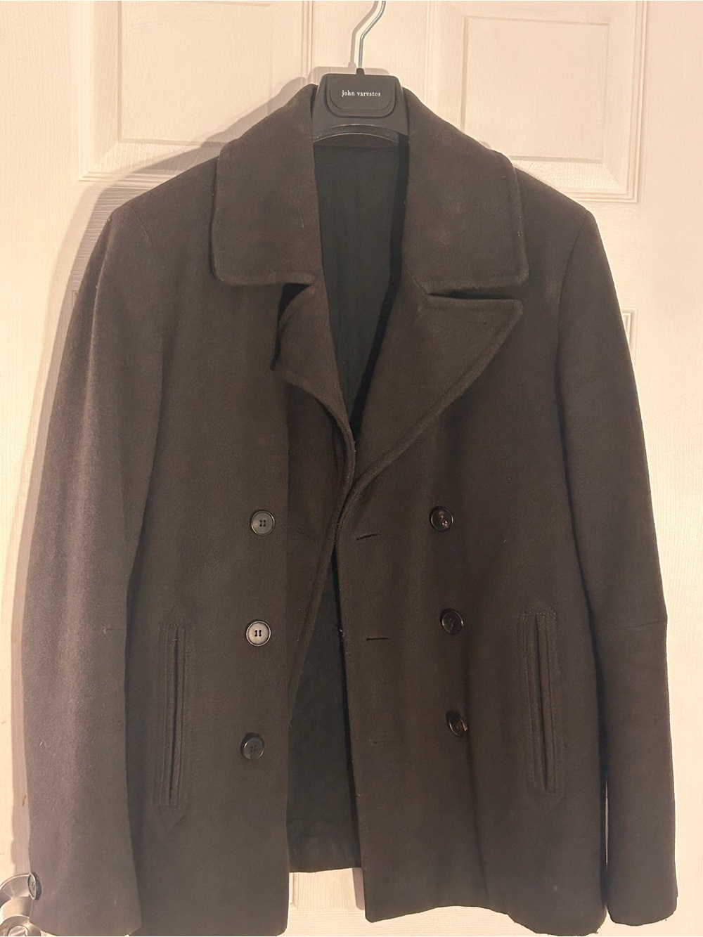 Men's Dark Gray Double-Breasted Wool Peacoat | Small